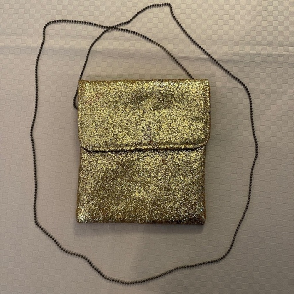 Shirl Miller LTD. vintage gold glitter crossbody bag clutch w/ chain strap.​